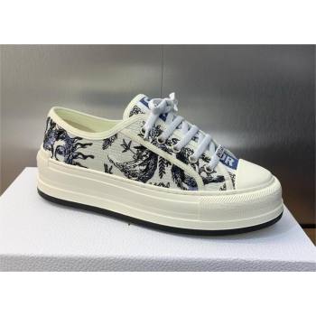 Dior WalknDior Platform Sneaker in White Cotton Embroidered with Blue Toile de Jouy Soleil Motif 2024 (modeng-240425-08)