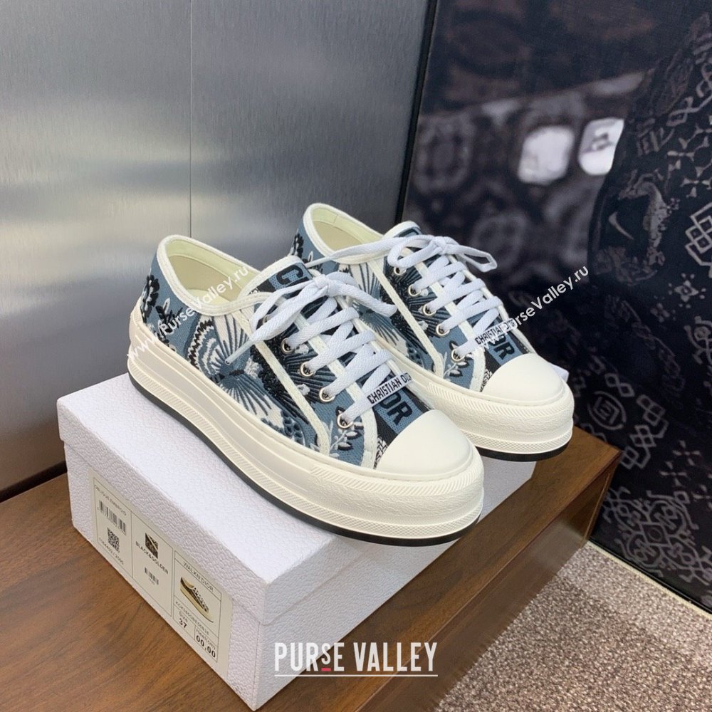 Dior WalknDior Platform Sneaker in Denim Blue Multicolor Embroidered Cotton with Butterfly Bandana Motif 2024 (modeng-240425-13)