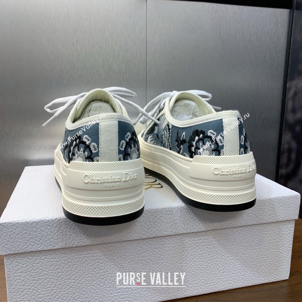 Dior WalknDior Platform Sneaker in Denim Blue Multicolor Embroidered Cotton with Butterfly Bandana Motif 2024 (modeng-240425-13)