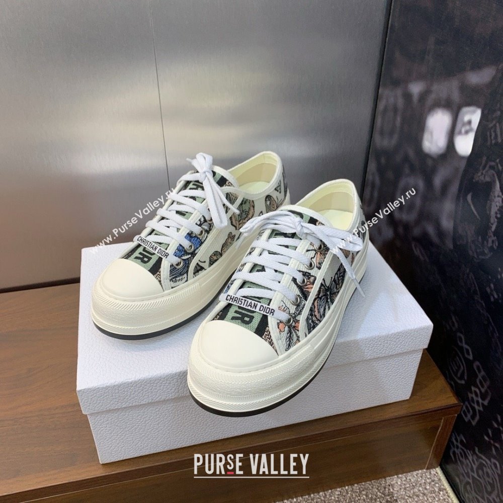 Dior WalknDior Platform Sneaker in White Multicolor Embroidered Cotton with Toile de Jouy Mexico Motif 2024 (modeng-240425-12)
