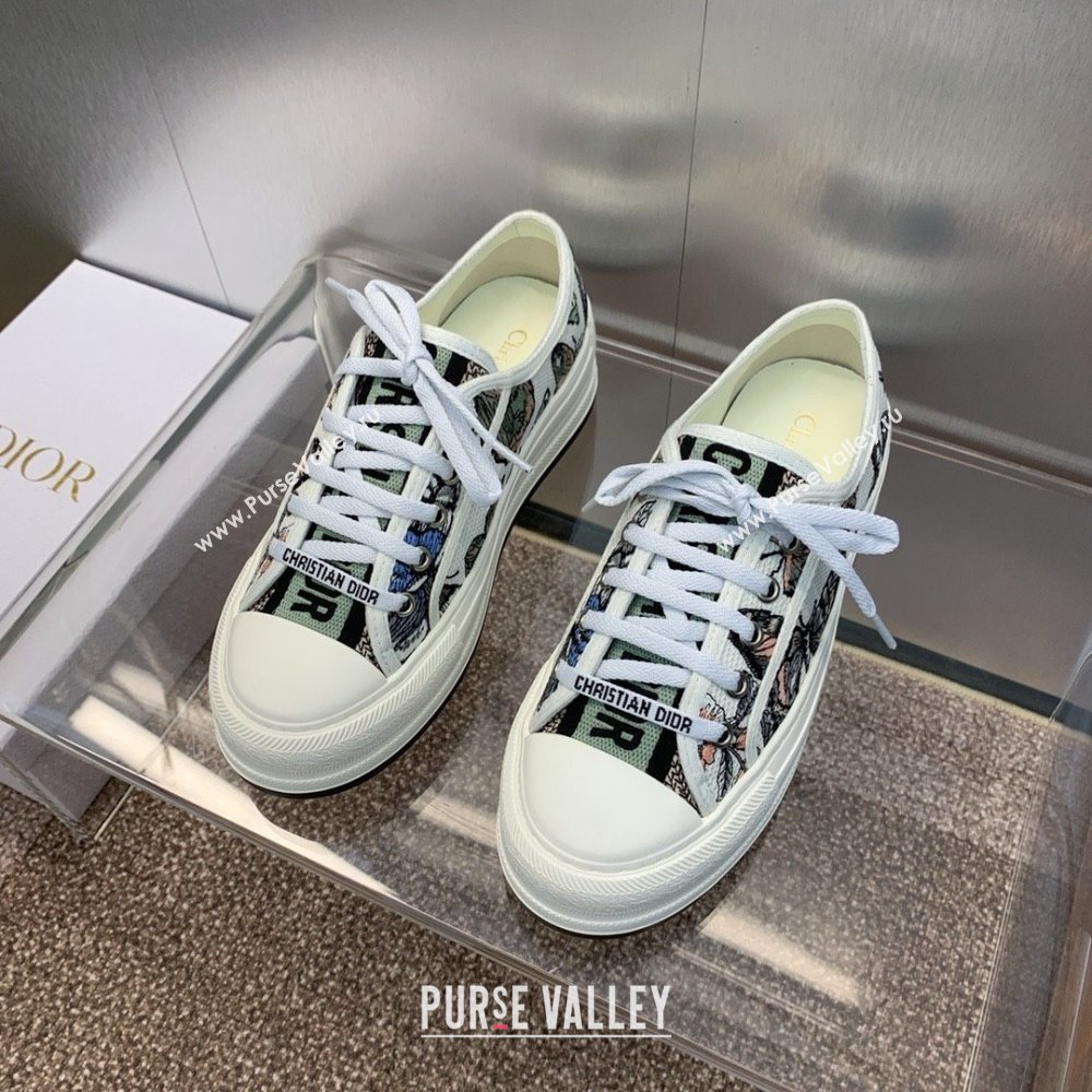 Dior WalknDior Platform Sneaker in White Multicolor Embroidered Cotton with Toile de Jouy Mexico Motif 2024 (modeng-240425-12)