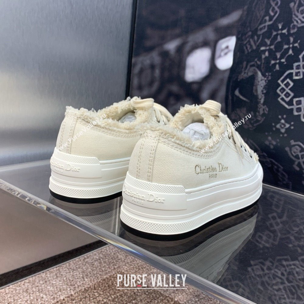 Dior Ecru Fringed Cotton Canvas with Embroideries WalknDior Platform Sneaker 2024 (modeng-240425-02)