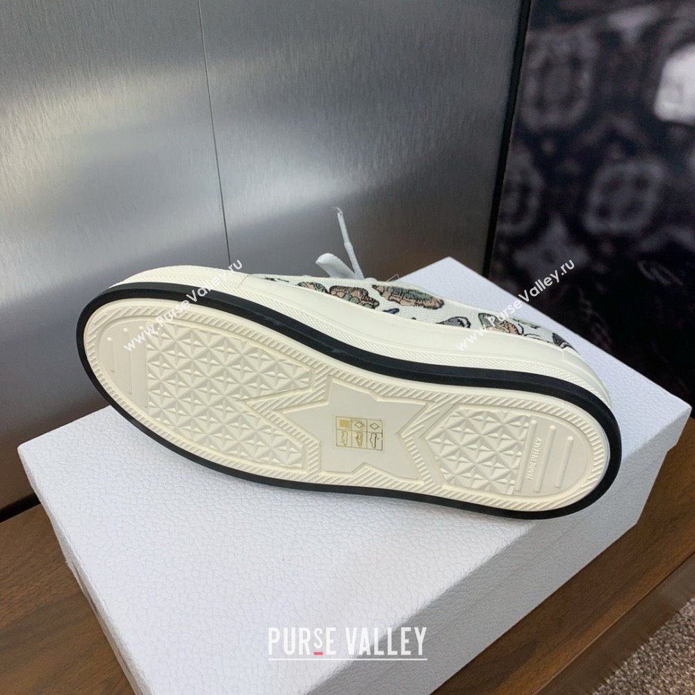 Dior WalknDior Platform Sneaker in White Multicolor Embroidered Cotton with Toile de Jouy Mexico Motif 2024 (modeng-240425-12)