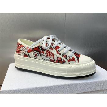 Dior WalknDior Platform Sneaker in White and Red Embroidered Cotton with Le Cœur des Papillons Motif 2024 (modeng-240425-09)