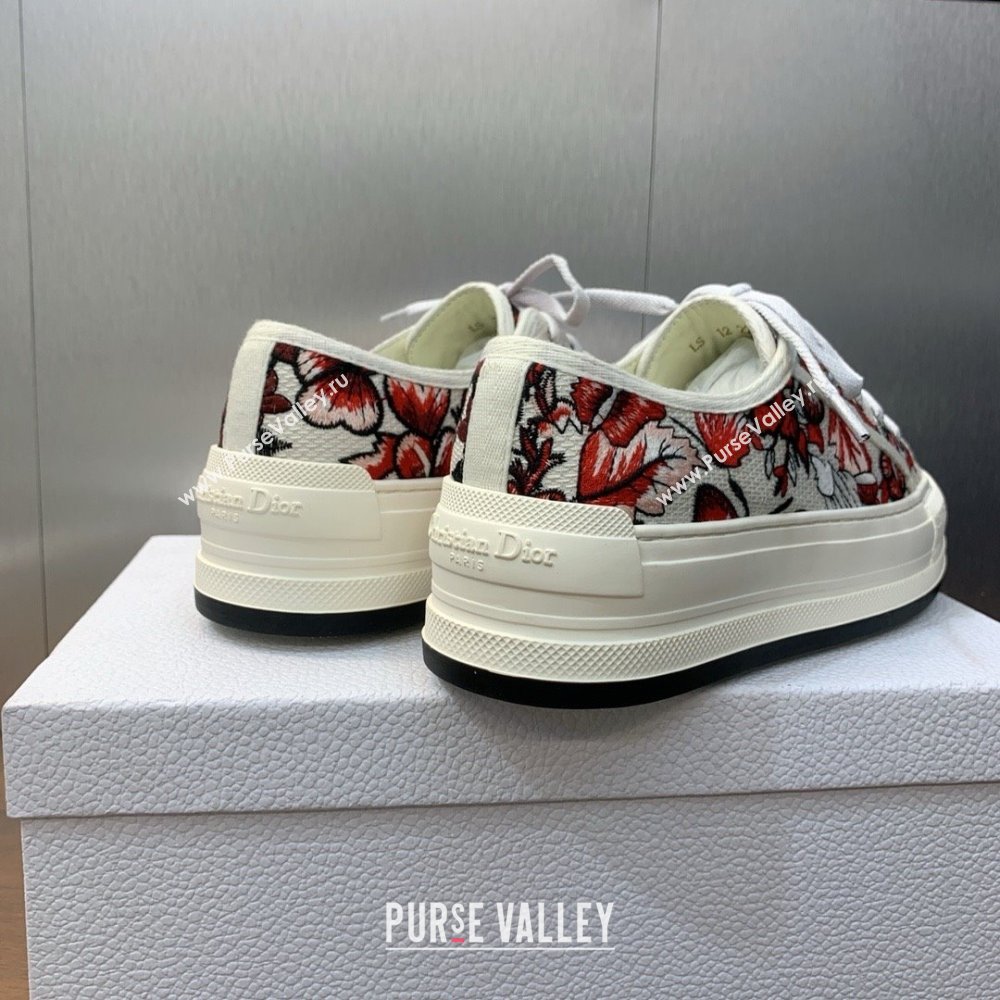 Dior WalknDior Platform Sneaker in White and Red Embroidered Cotton with Le Cœur des Papillons Motif 2024 (modeng-240425-09)