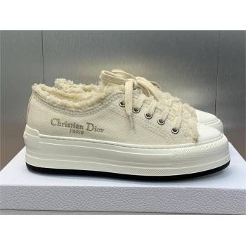 Dior Ecru Fringed Cotton Canvas with Embroideries WalknDior Platform Sneaker 2024 (modeng-240425-02)