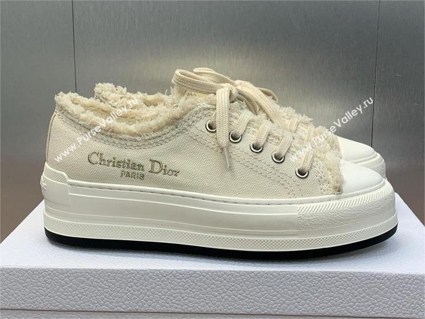 Dior Ecru Fringed Cotton Canvas with Embroideries WalknDior Platform Sneaker 2024 (modeng-240425-02)
