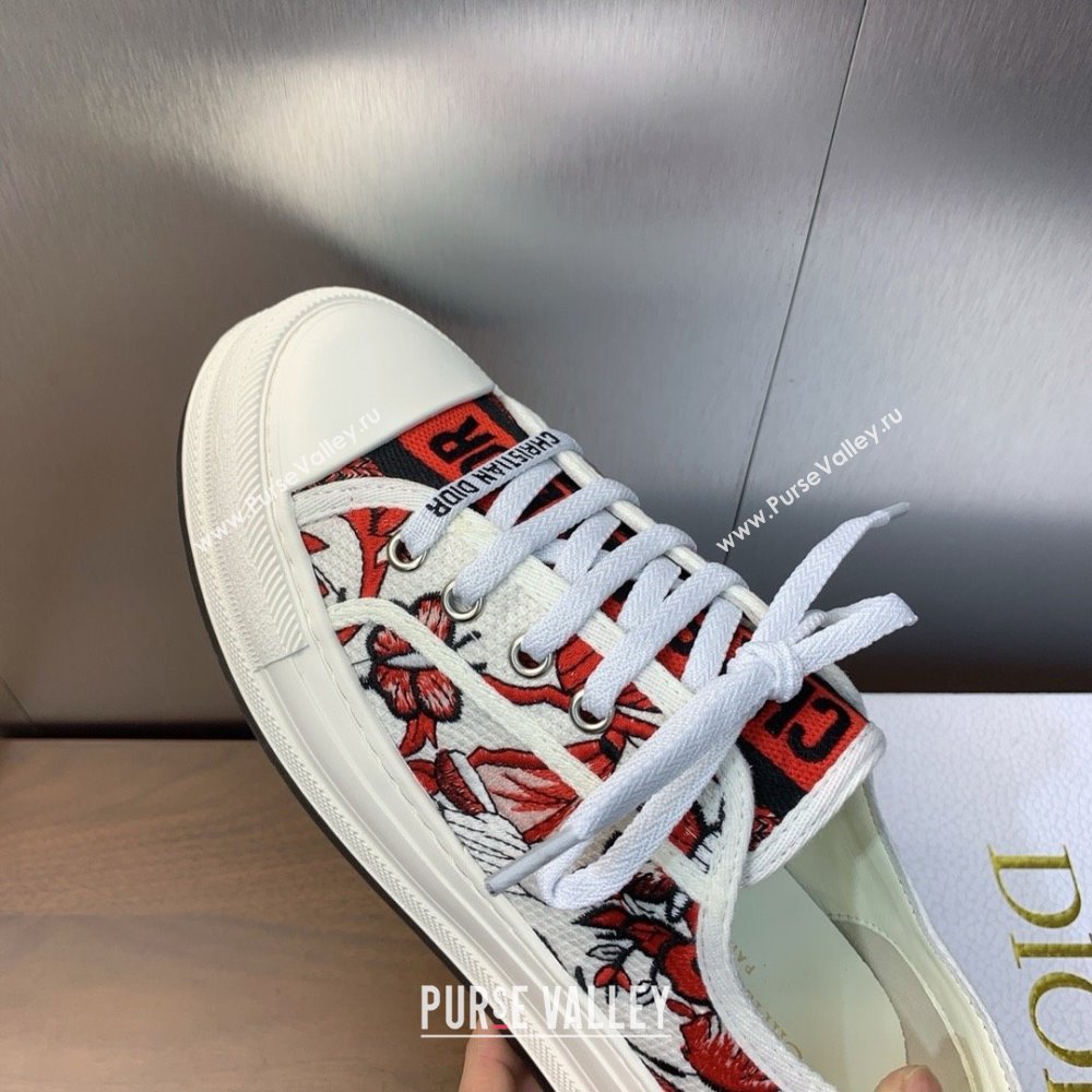 Dior WalknDior Platform Sneaker in White and Red Embroidered Cotton with Le Cœur des Papillons Motif 2024 (modeng-240425-09)