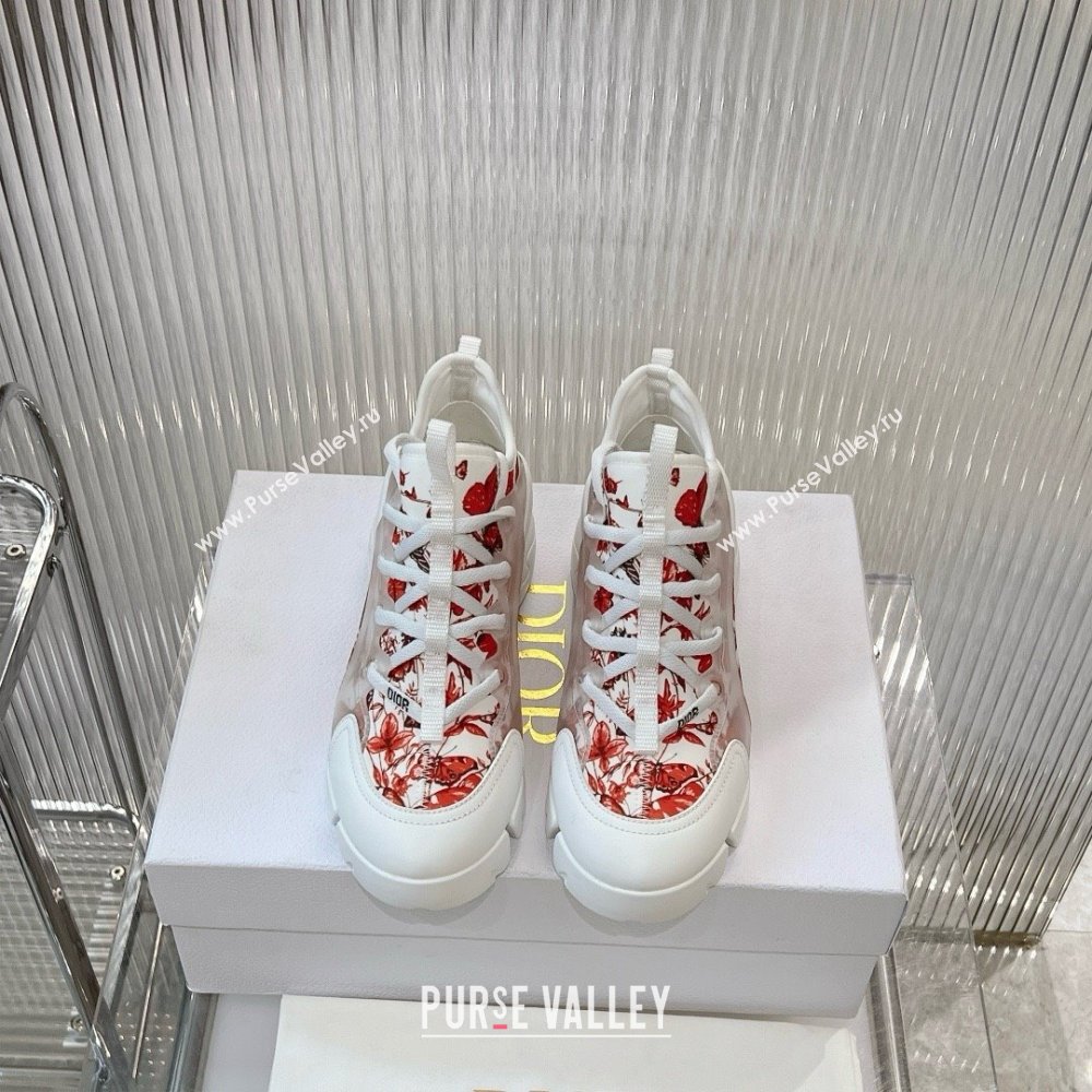 Dior D-Connect Sneaker in Technical Fabric Printed with Red and White Le Cœur des Papillons Motif 2024 (modeng-240425-11)