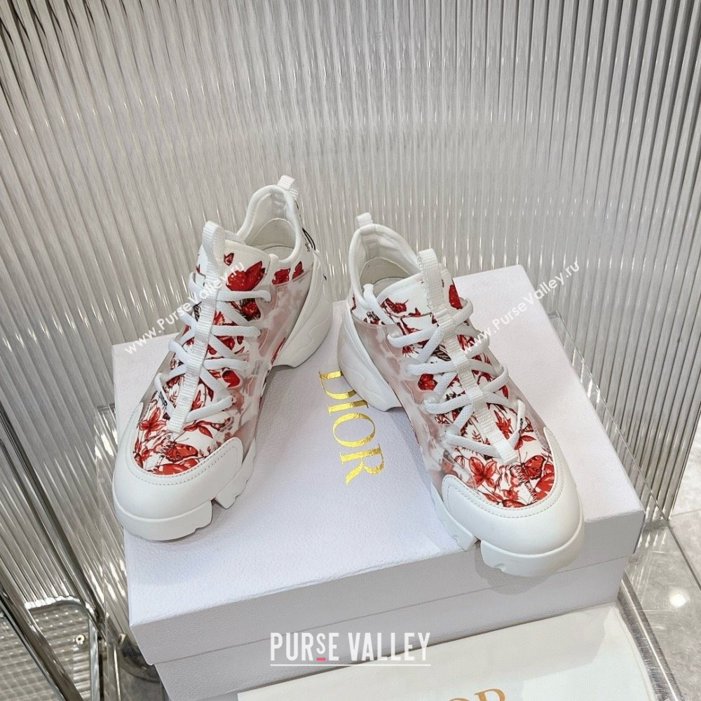 Dior D-Connect Sneaker in Technical Fabric Printed with Red and White Le Cœur des Papillons Motif 2024 (modeng-240425-11)