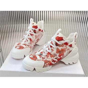 Dior D-Connect Sneaker in Technical Fabric Printed with Red and White Le Cœur des Papillons Motif 2024 (modeng-240425-11)