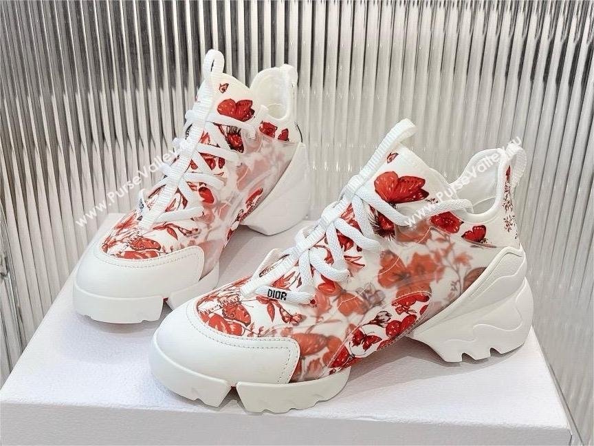 Dior D-Connect Sneaker in Technical Fabric Printed with Red and White Le Cœur des Papillons Motif 2024 (modeng-240425-11)