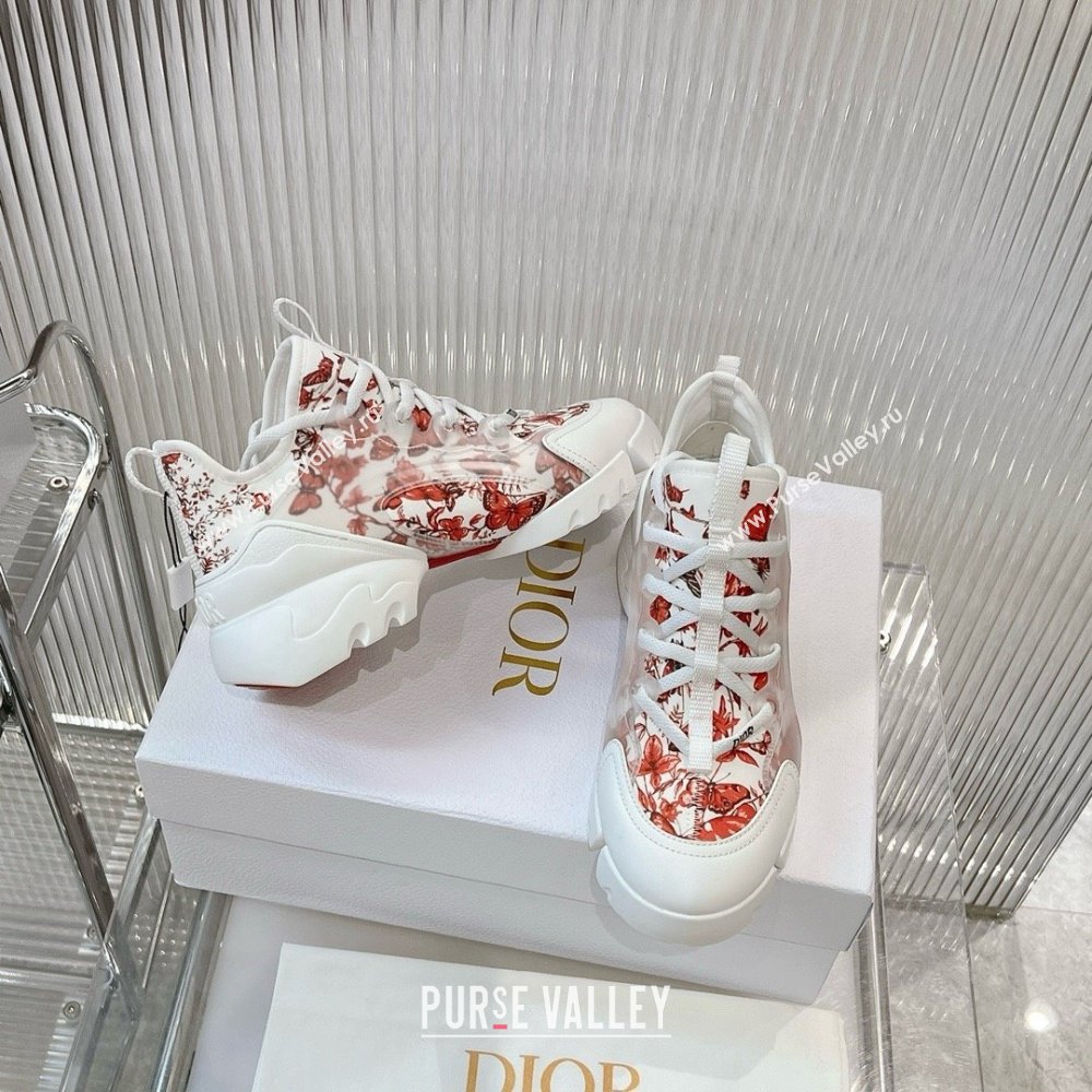 Dior D-Connect Sneaker in Technical Fabric Printed with Red and White Le Cœur des Papillons Motif 2024 (modeng-240425-11)