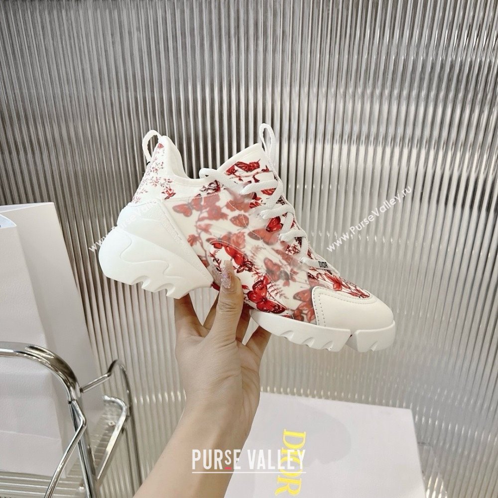 Dior D-Connect Sneaker in Technical Fabric Printed with Red and White Le Cœur des Papillons Motif 2024 (modeng-240425-11)