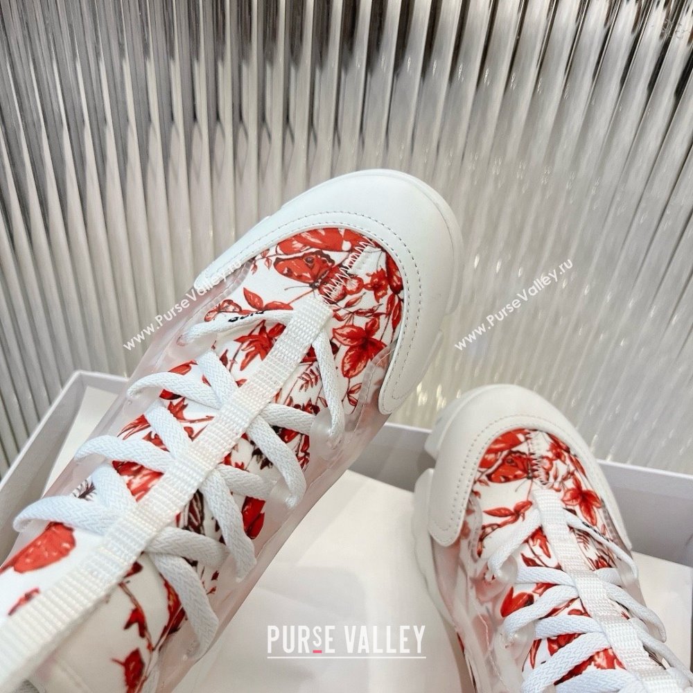 Dior D-Connect Sneaker in Technical Fabric Printed with Red and White Le Cœur des Papillons Motif 2024 (modeng-240425-11)