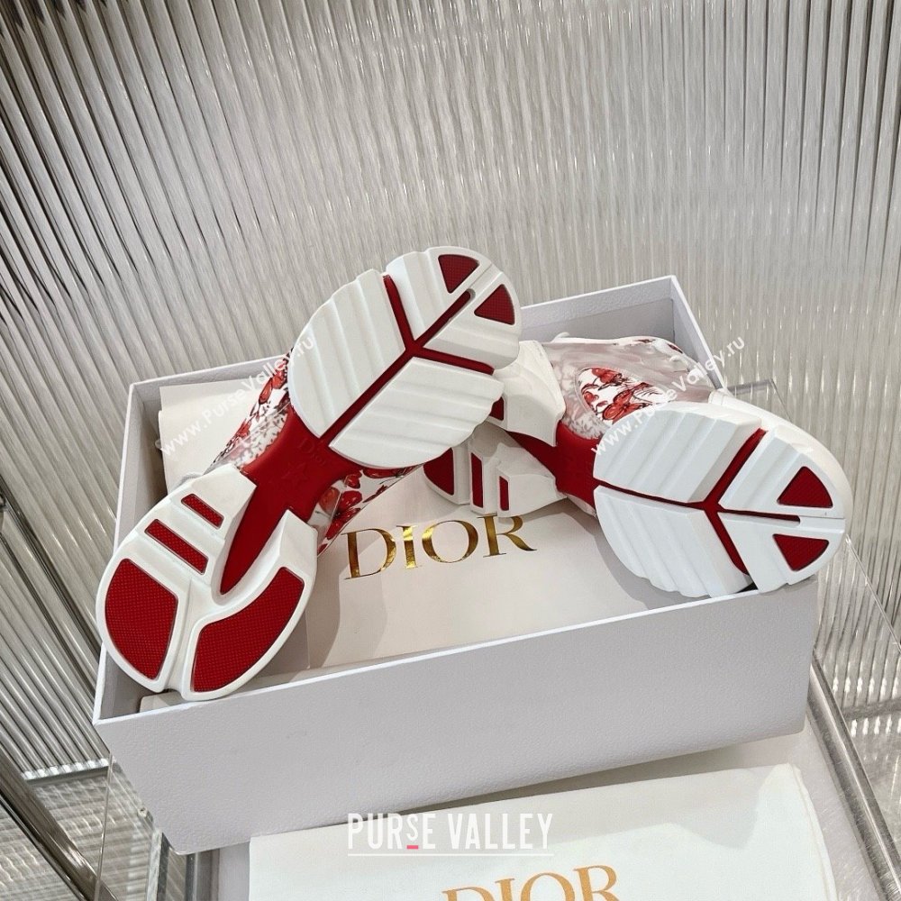 Dior D-Connect Sneaker in Technical Fabric Printed with Red and White Le Cœur des Papillons Motif 2024 (modeng-240425-11)