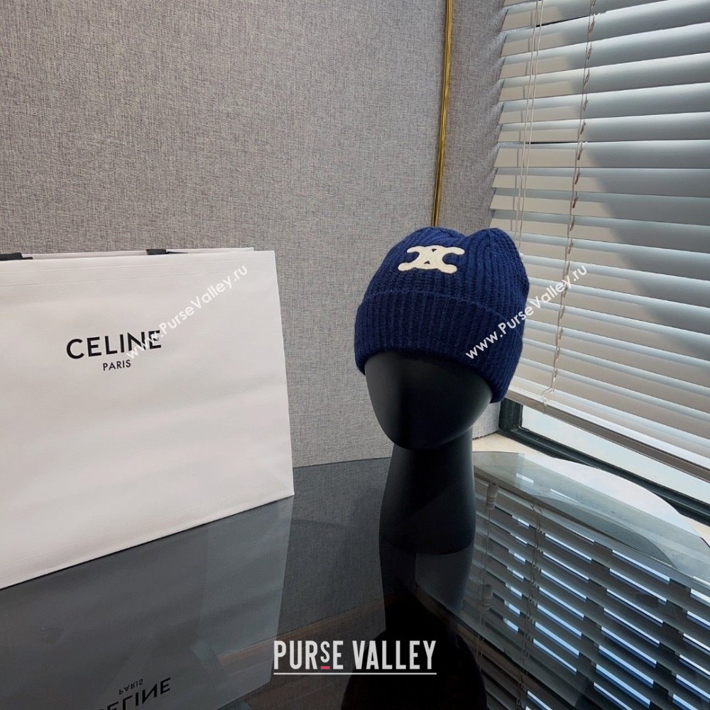 CELINE TRIOMPHE BEANIE IN SEAMLESS CASHMERE Blue 2023 (MAO-231229-04)