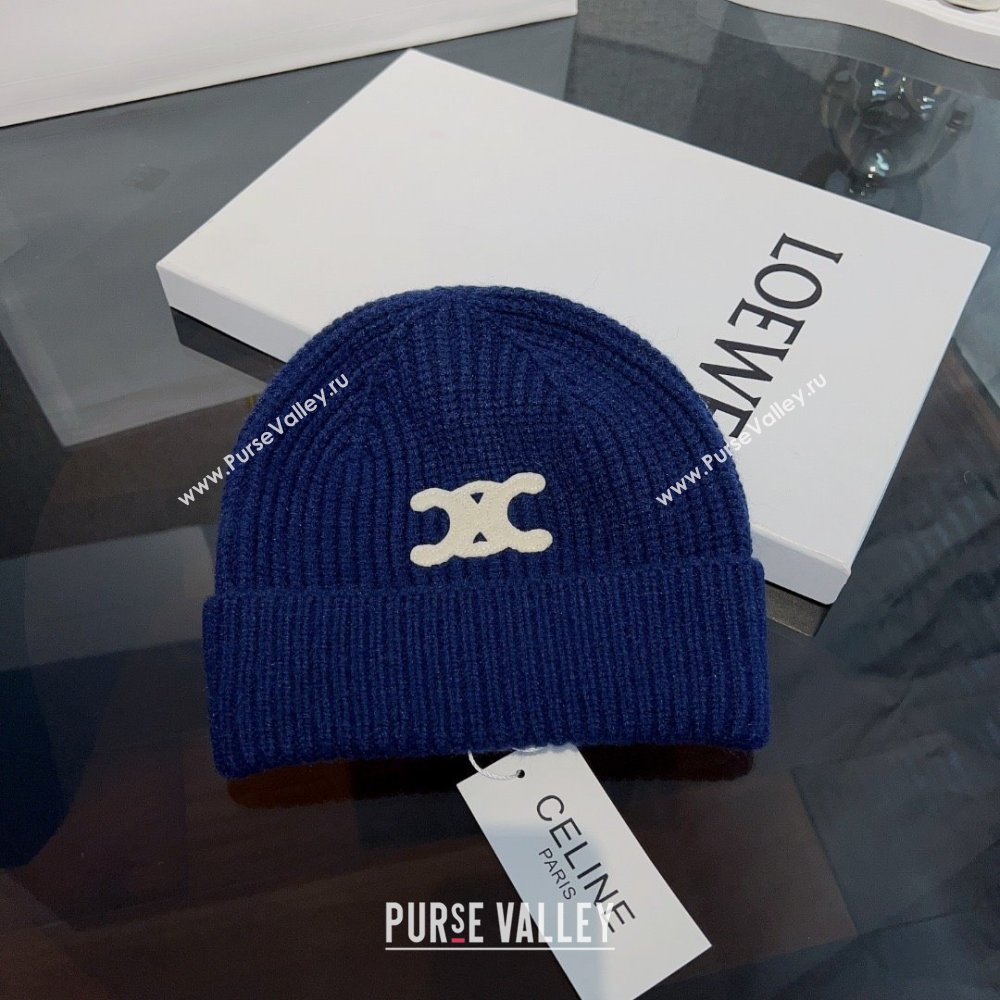 CELINE TRIOMPHE BEANIE IN SEAMLESS CASHMERE Blue 2023 (MAO-231229-04)