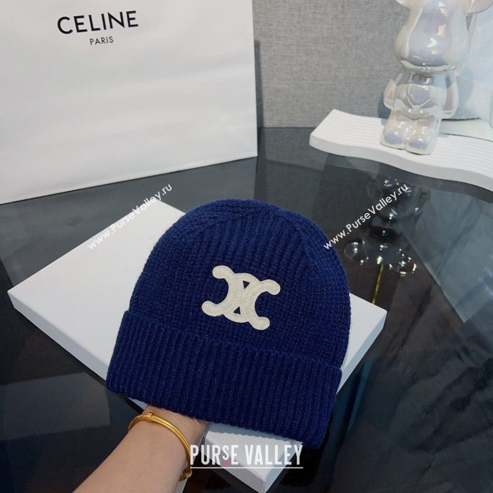 CELINE TRIOMPHE BEANIE IN SEAMLESS CASHMERE Blue 2023 (MAO-231229-04)