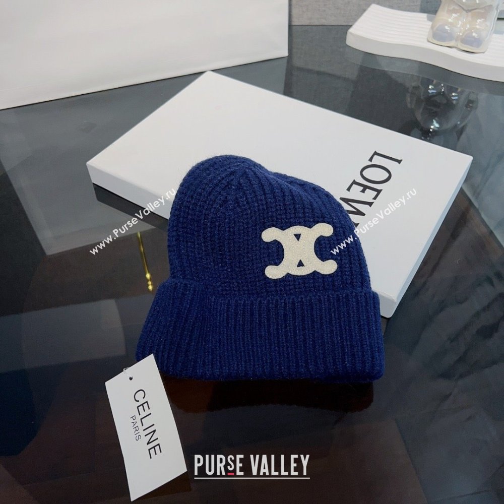CELINE TRIOMPHE BEANIE IN SEAMLESS CASHMERE Blue 2023 (MAO-231229-04)