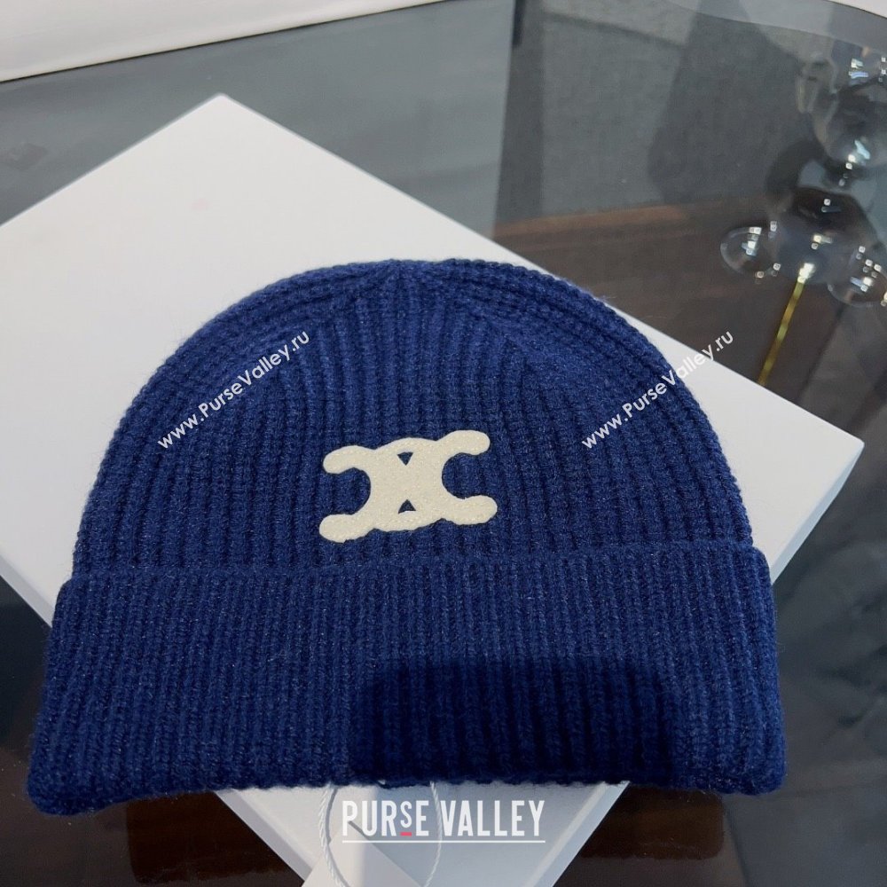 CELINE TRIOMPHE BEANIE IN SEAMLESS CASHMERE Blue 2023 (MAO-231229-04)