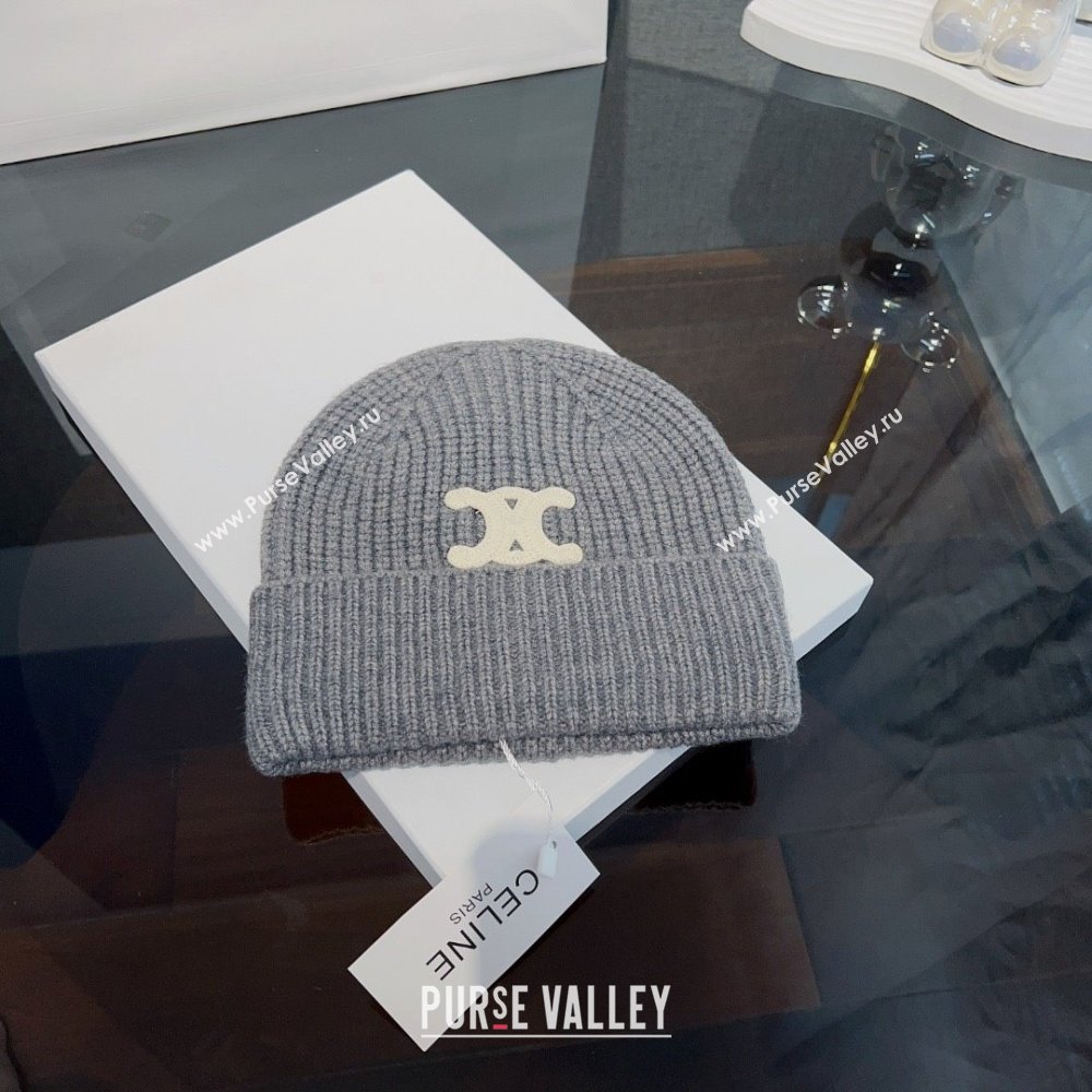 CELINE TRIOMPHE BEANIE IN SEAMLESS CASHMERE gray 2023 (MAO-231229-03)