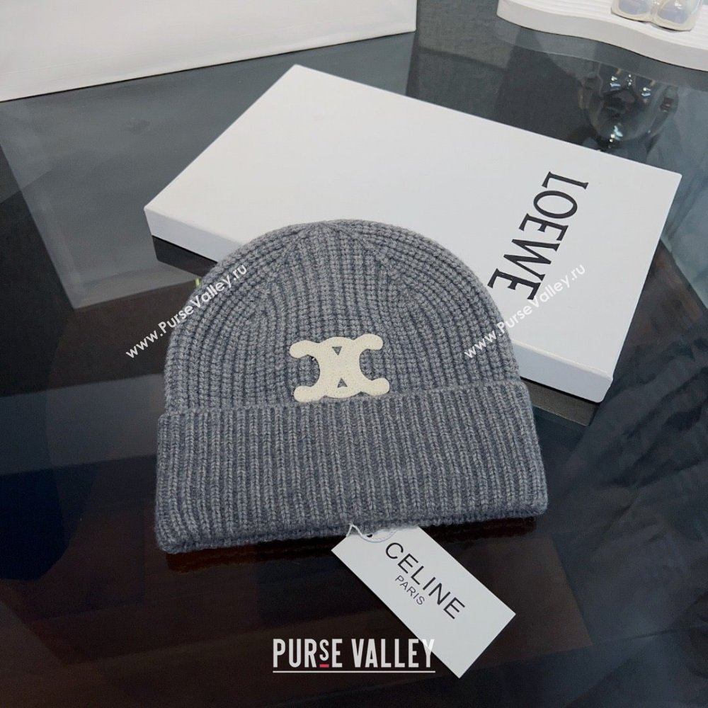 CELINE TRIOMPHE BEANIE IN SEAMLESS CASHMERE gray 2023 (MAO-231229-03)