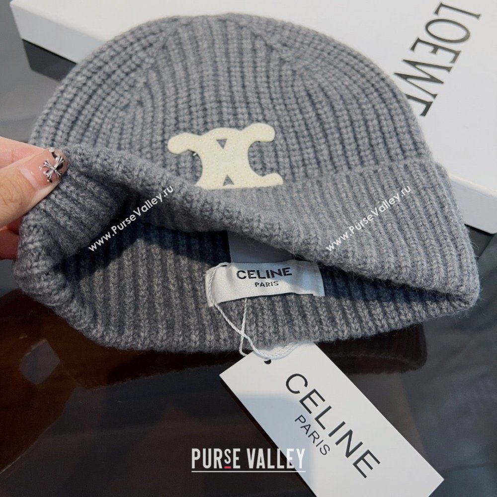 CELINE TRIOMPHE BEANIE IN SEAMLESS CASHMERE gray 2023 (MAO-231229-03)