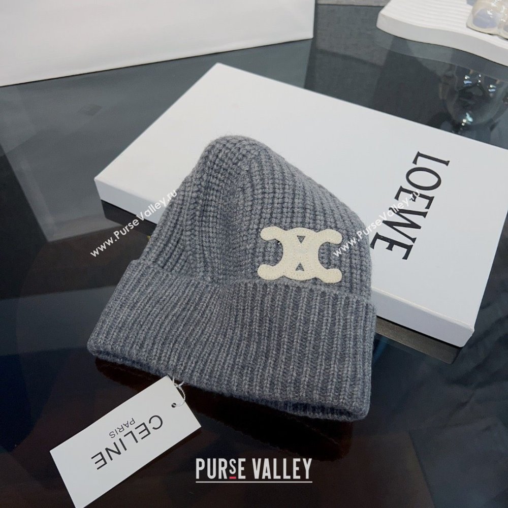 CELINE TRIOMPHE BEANIE IN SEAMLESS CASHMERE gray 2023 (MAO-231229-03)