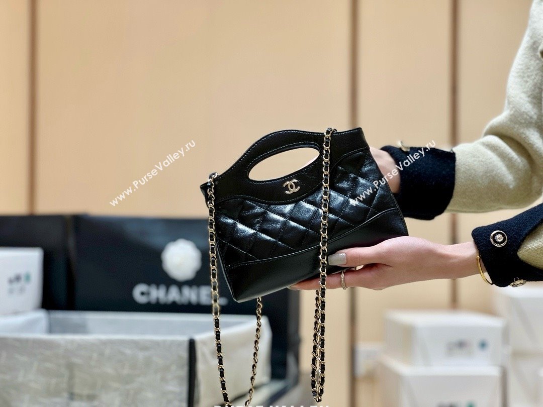 Chanel 31 NANO Shopping Bag in WAX LAMBSKIN AP3656 BLACK 2024(ORIGINAL QUALITY) (xxg-240402-14)