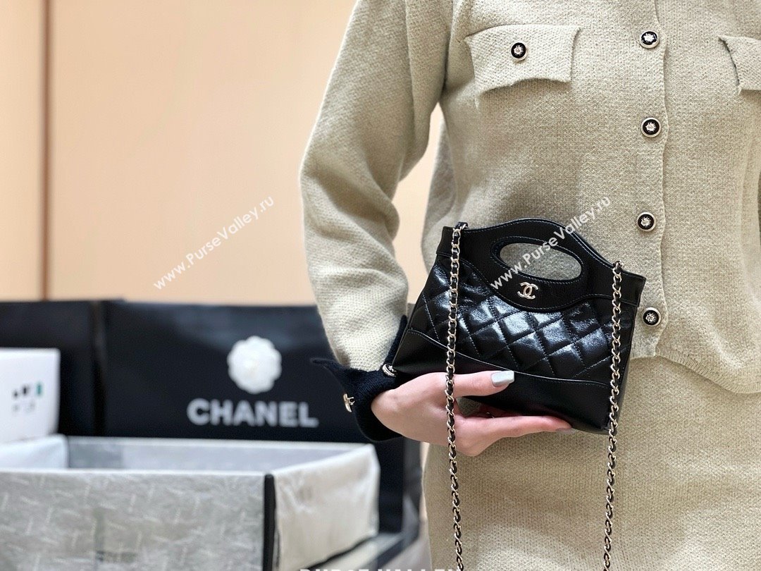 Chanel 31 NANO Shopping Bag in WAX LAMBSKIN AP3656 BLACK 2024(ORIGINAL QUALITY) (xxg-240402-14)