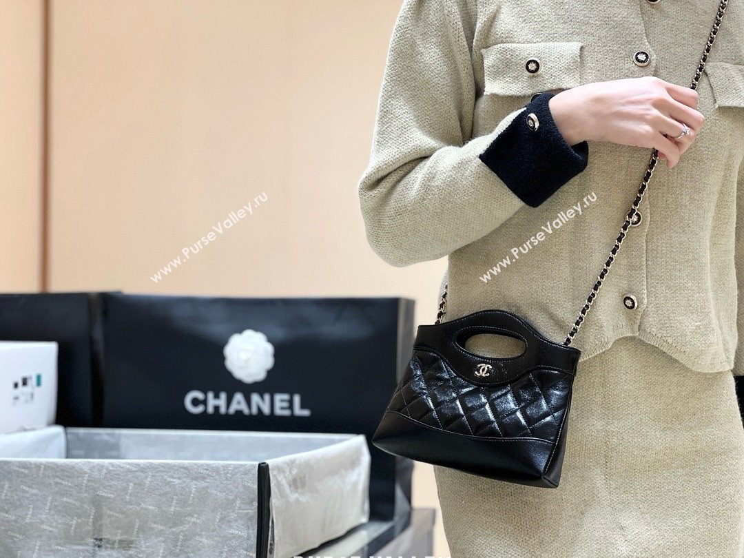 Chanel 31 NANO Shopping Bag in WAX LAMBSKIN AP3656 BLACK 2024(ORIGINAL QUALITY) (xxg-240402-14)