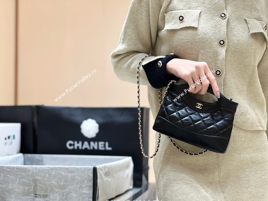 Chanel 31 NANO Shopping Bag in WAX LAMBSKIN AP3656 BLACK 2024(ORIGINAL QUALITY) (xxg-240402-14)