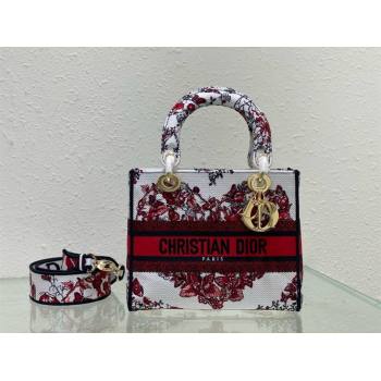 dior Medium Lady D-Lite Bag in White and Red Le Cœur des Papillons Embroidery 2024 (xxg-240402-15)