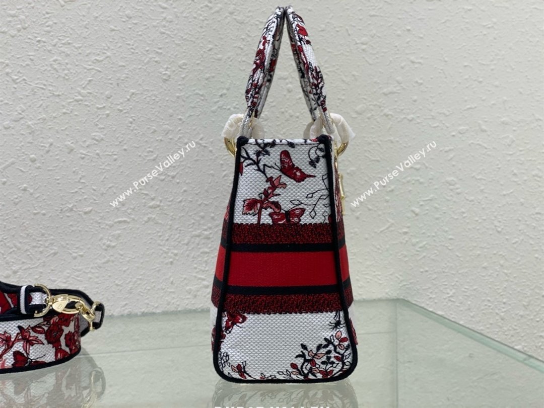 dior Medium Lady D-Lite Bag in White and Red Le Cœur des Papillons Embroidery 2024 (xxg-240402-15)