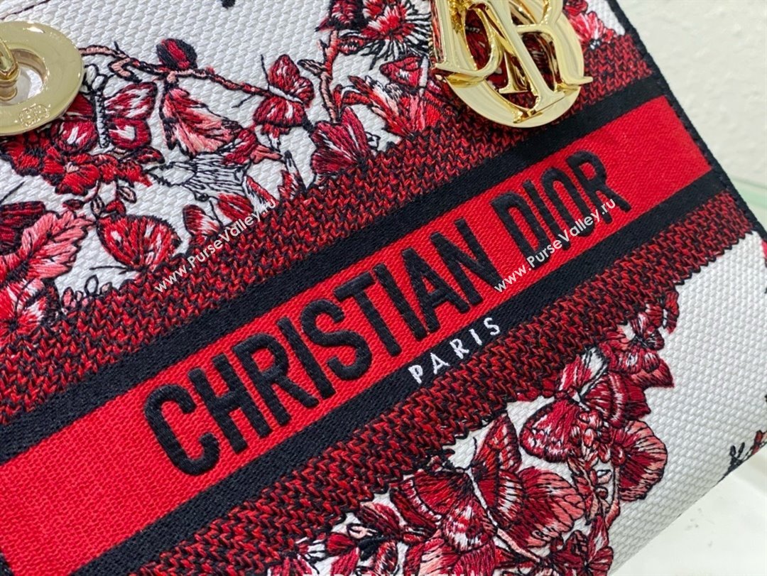 dior Medium Lady D-Lite Bag in White and Red Le Cœur des Papillons Embroidery 2024 (xxg-240402-15)