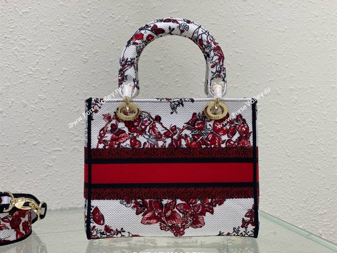 dior Medium Lady D-Lite Bag in White and Red Le Cœur des Papillons Embroidery 2024 (xxg-240402-15)