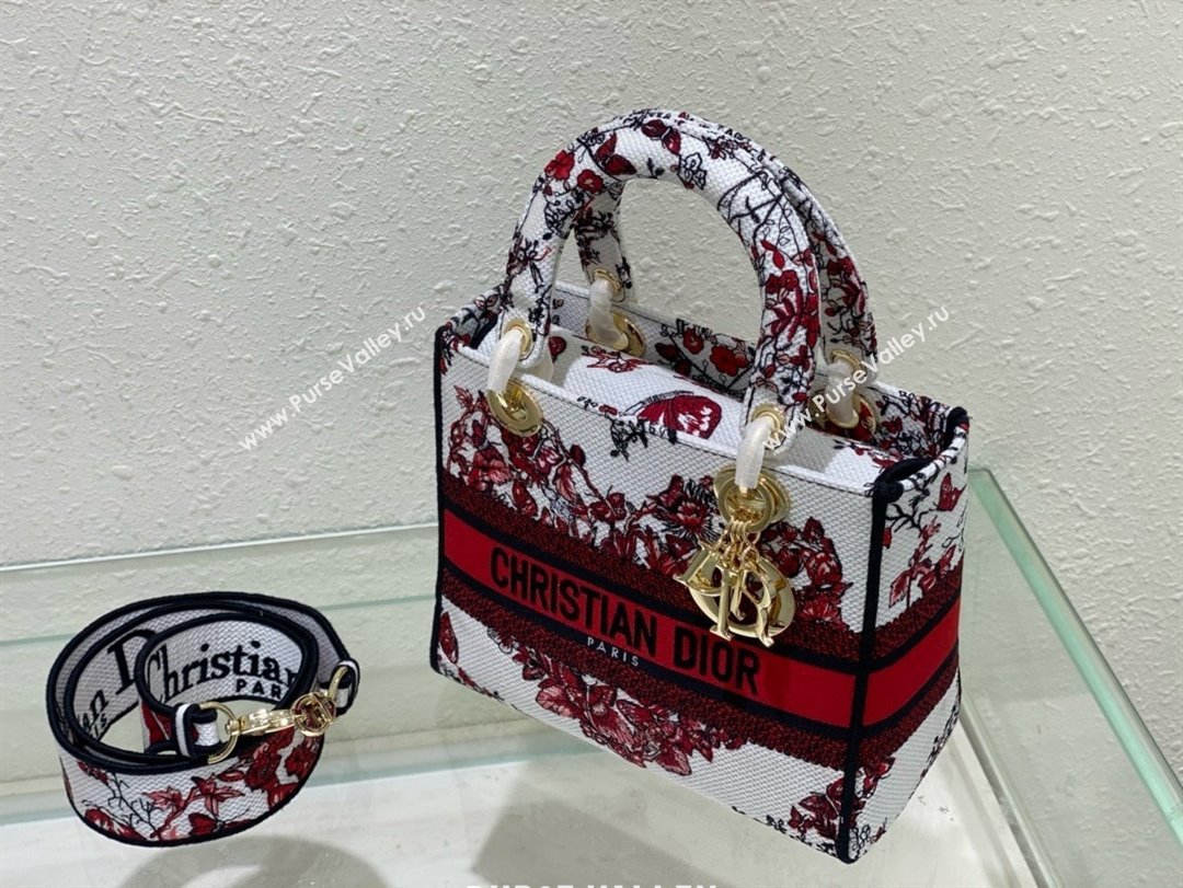 dior Medium Lady D-Lite Bag in White and Red Le Cœur des Papillons Embroidery 2024 (xxg-240402-15)