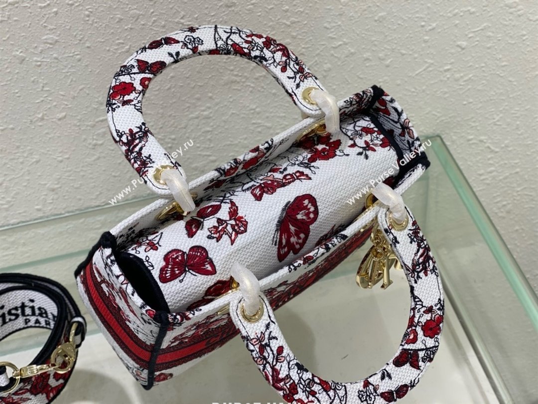 dior Medium Lady D-Lite Bag in White and Red Le Cœur des Papillons Embroidery 2024 (xxg-240402-15)