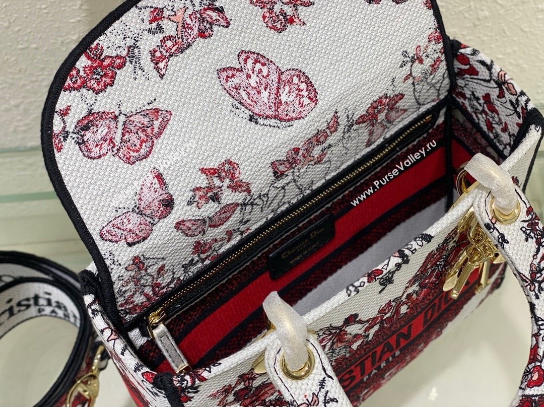 dior Medium Lady D-Lite Bag in White and Red Le Cœur des Papillons Embroidery 2024 (xxg-240402-15)