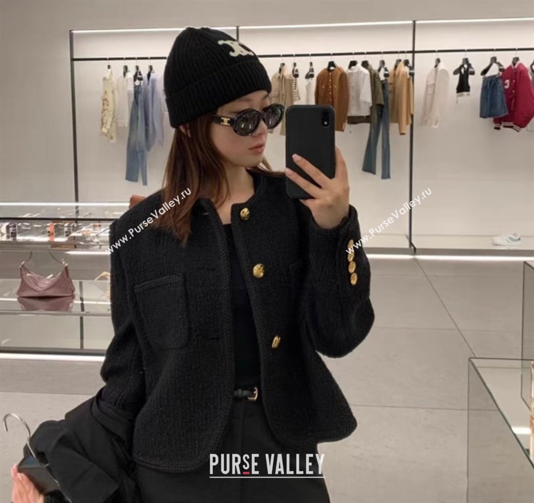 CELINE TRIOMPHE BEANIE IN SEAMLESS CASHMERE Black 2023 (MAO-231229-01)