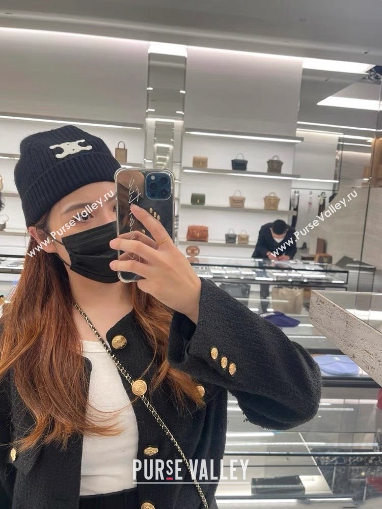 CELINE TRIOMPHE BEANIE IN SEAMLESS CASHMERE Black 2023 (MAO-231229-01)