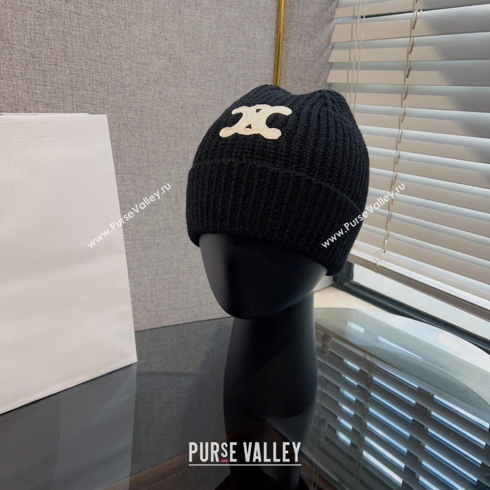 CELINE TRIOMPHE BEANIE IN SEAMLESS CASHMERE Black 2023 (MAO-231229-01)
