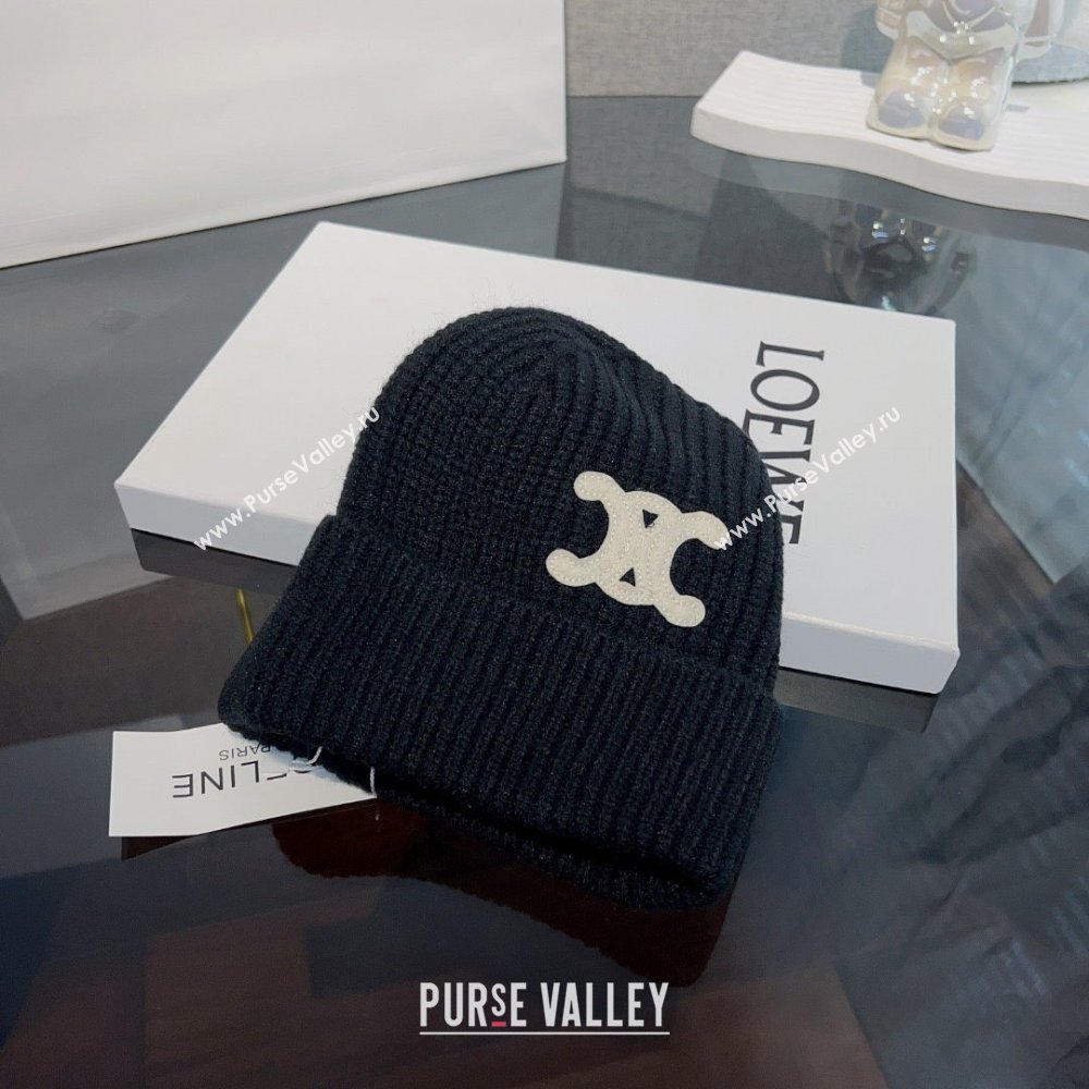CELINE TRIOMPHE BEANIE IN SEAMLESS CASHMERE Black 2023 (MAO-231229-01)