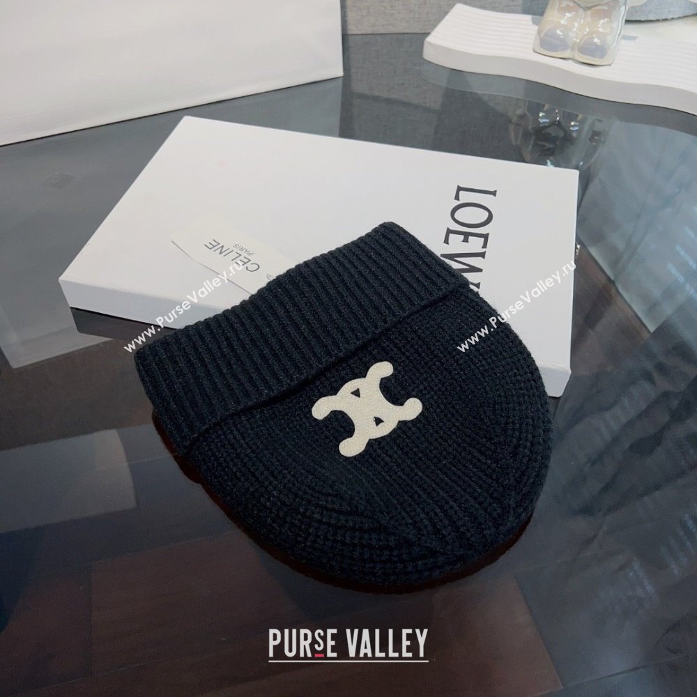 CELINE TRIOMPHE BEANIE IN SEAMLESS CASHMERE Black 2023 (MAO-231229-01)