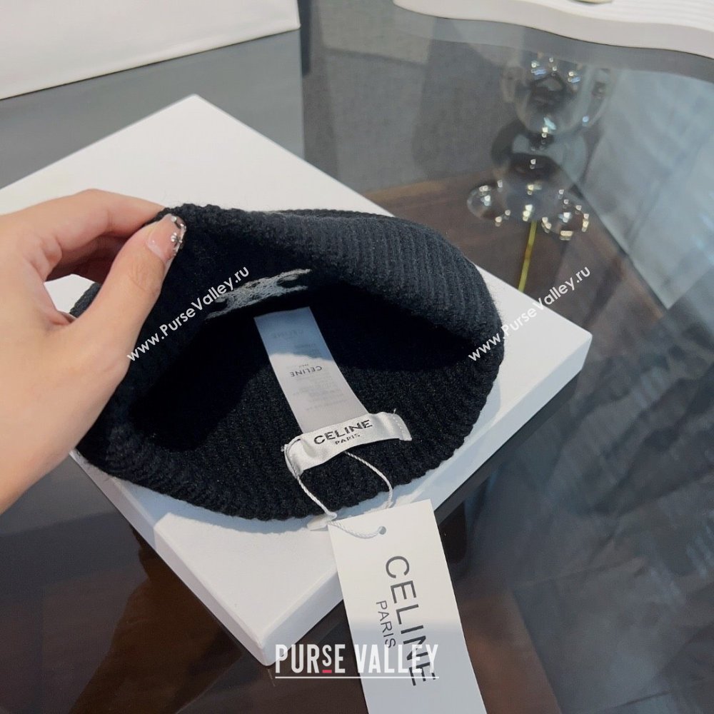 CELINE TRIOMPHE BEANIE IN SEAMLESS CASHMERE Black 2023 (MAO-231229-01)