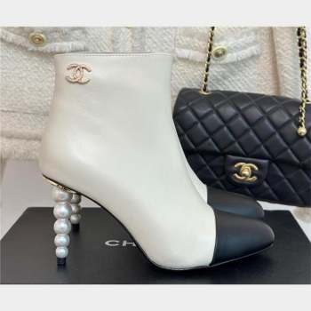 CHANEL pearl heel logo boots white 2023 (clf-231016-04)