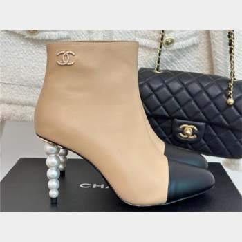 CHANEL pearl heel logo boots beige 2023 (clf-231016-03)