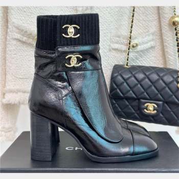 CHANEL heel 8cm black knit boots 2023 (clf-231016-06)