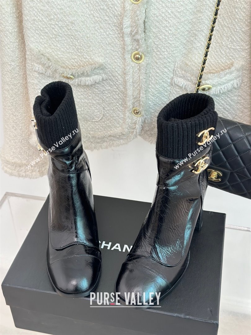 CHANEL heel 8cm black knit boots 2023 (clf-231016-06)
